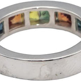 18k White Gold Square Cut Channel Set Rainbow Sapphire Band Ring 2.85CTW Size 7