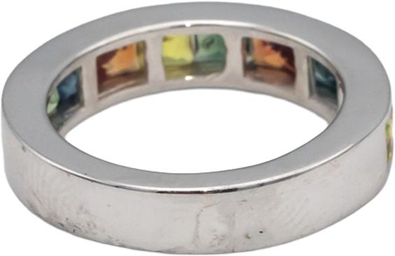 18k White Gold Square Cut Channel Set Rainbow Sapphire Band Ring 2.85CTW Size 7