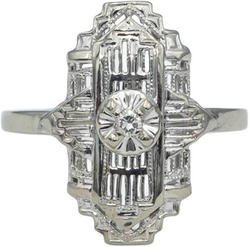 Vintage 10k White Gold VS Diamond Solitaire Filigree Ring 0.05CT Size 7