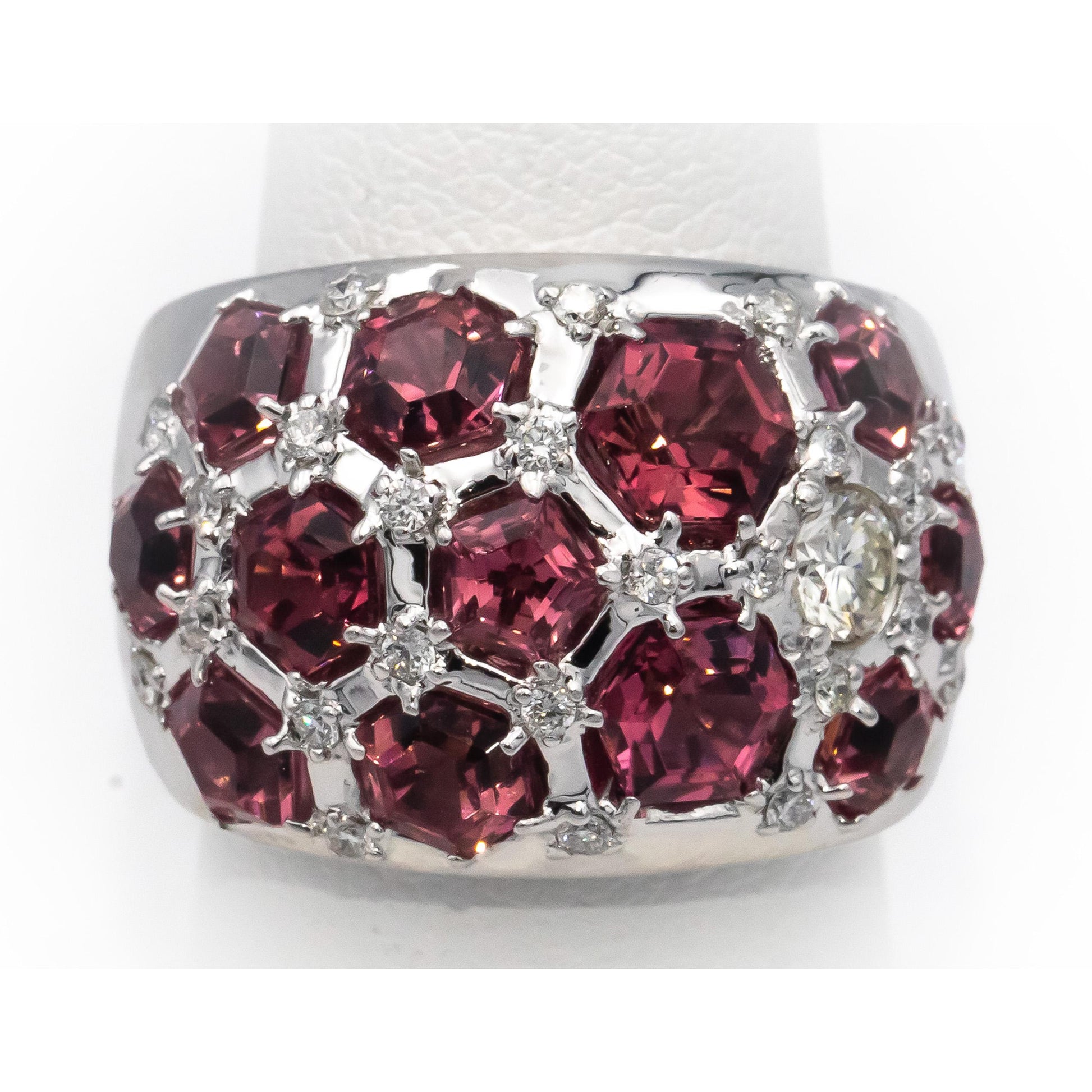 RARE UNIQUE 18k White Gold Tourmaline & Diamond Cocktail Ring 4.65CTW Size 7