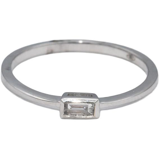 18k White Gold Emerald Cut Bezel Set Diamond Solitaire Band Ring 0.08CT Size 7