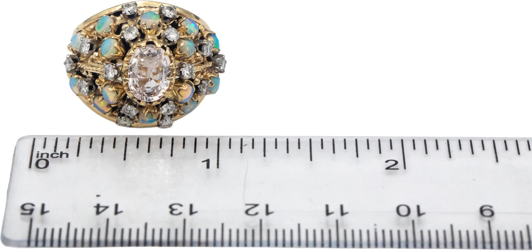 Vintage 14k Gold Pink Sapphire Opal Diamond Cocktail Ring 2.46CT Size 7