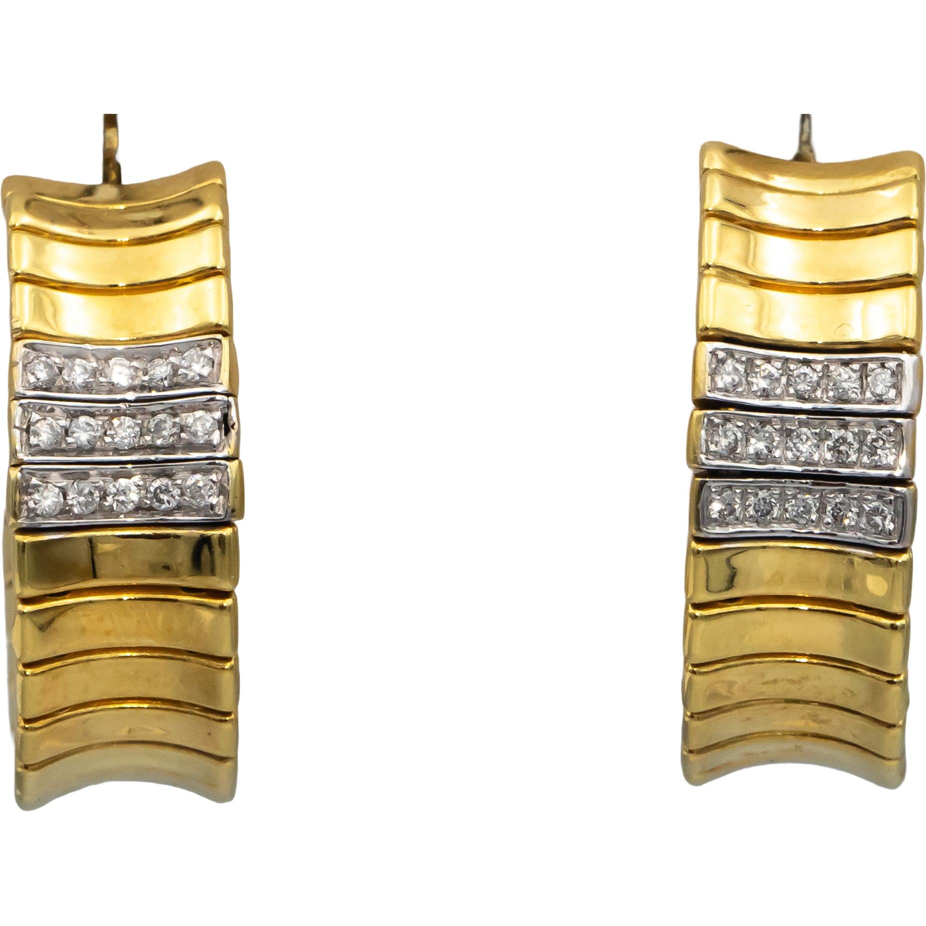 CHIMENTO 18k Yellow & White Gold Round VS Diamond Hoop Earrings 0.15CT