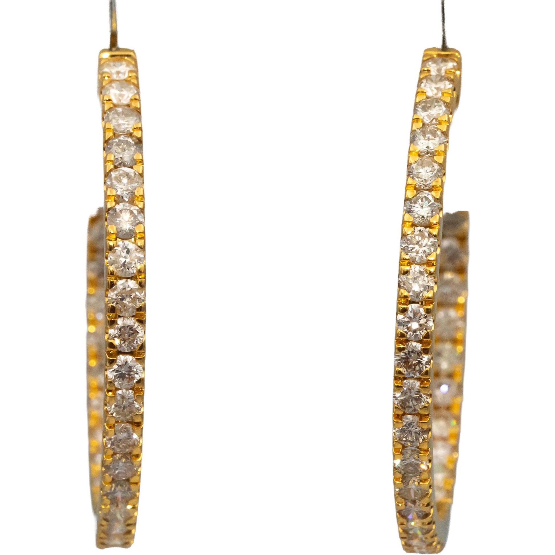 10k Yellow Gold Round Diamond Inside Out Hoop Earrings 5.0CT