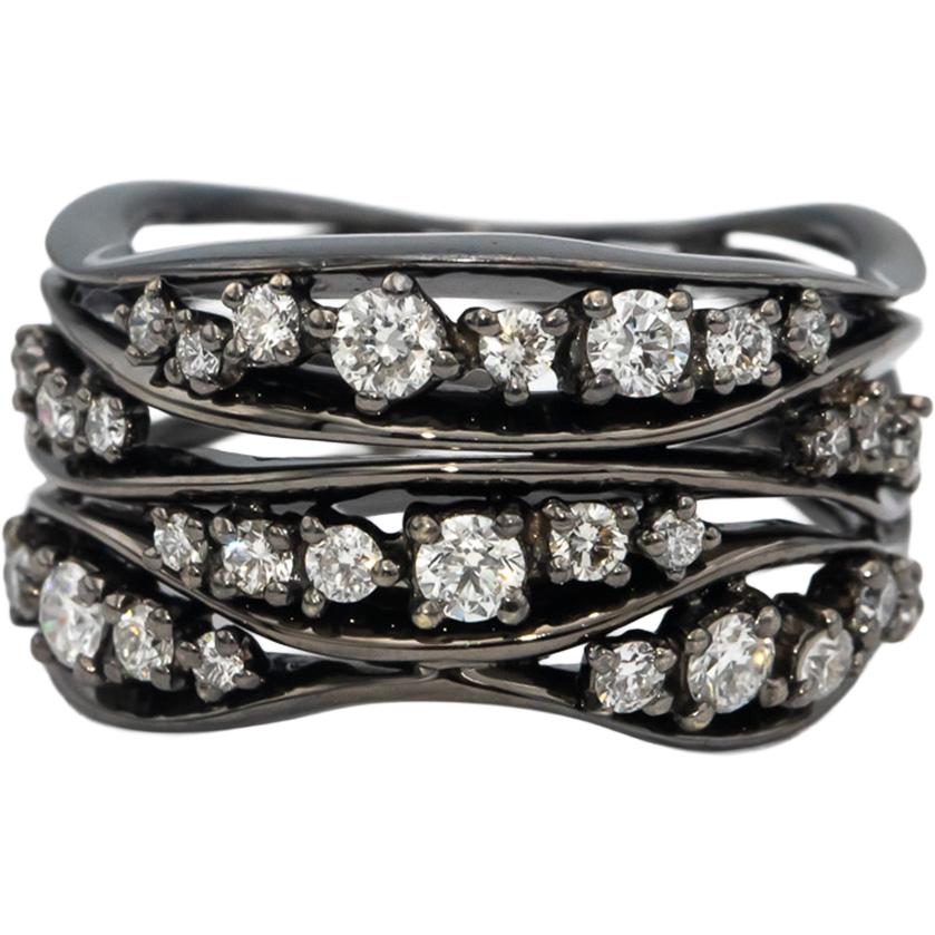 18k Black Gold Rhodium VS Round Diamond Wide Band Ring 0.75CT Size 6.75