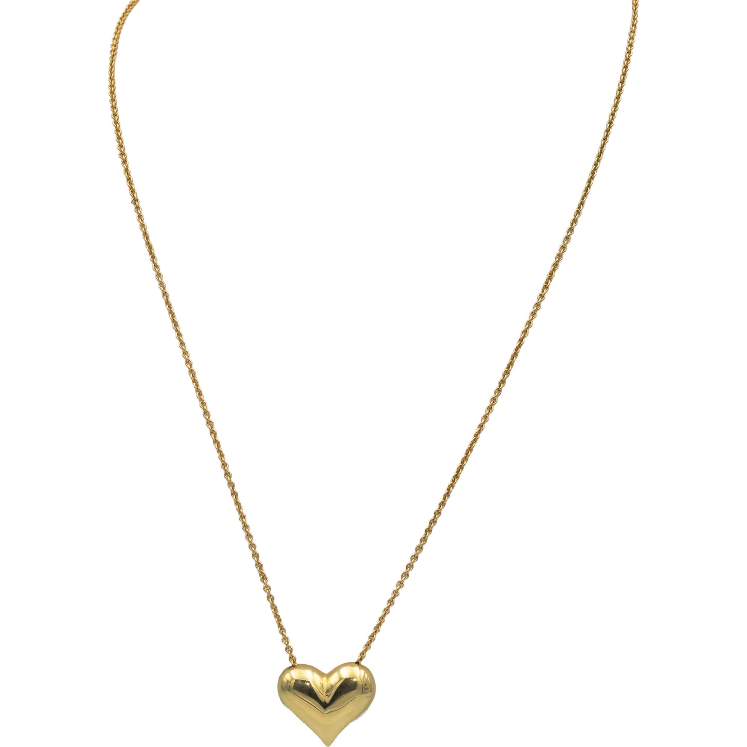 TIFFANY & CO. Vintage 18k Yellow Gold Puffed Heart Pendant Necklace