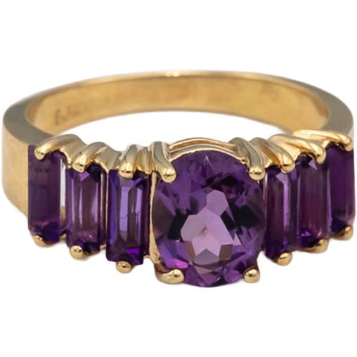 10k Yellow Gold Oval and Emerald Cut Amethyst Band Ring 1.50CT Size 6