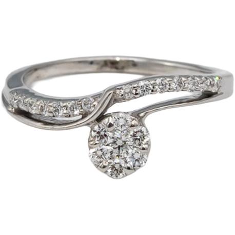 18k White Gold VS Round Diamond Cluster Ring 0.31CT Size 6
