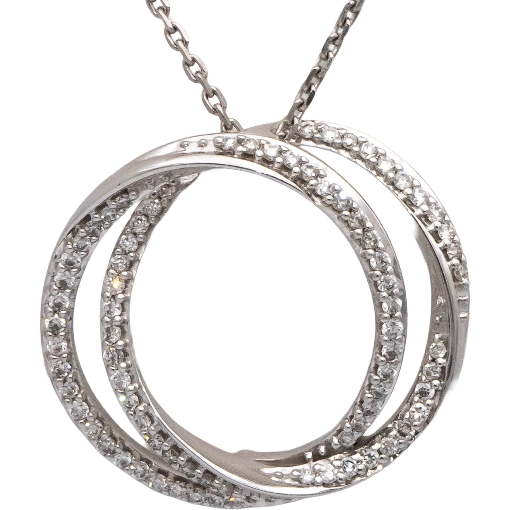 VERA WANG 10k White Gold Round Diamond Intertwined Circle Pendant Necklace .25CT