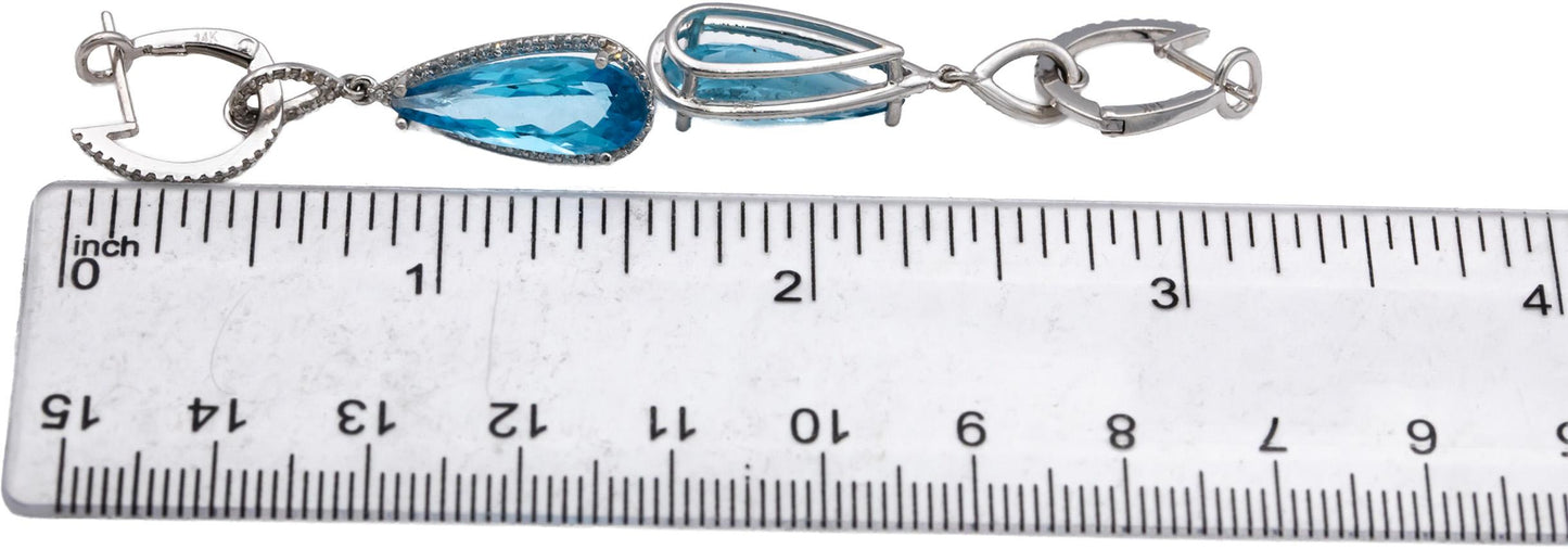 14k White Gold Blue Topaz and Diamond Drop Dangle Earrings 3.30CTW
