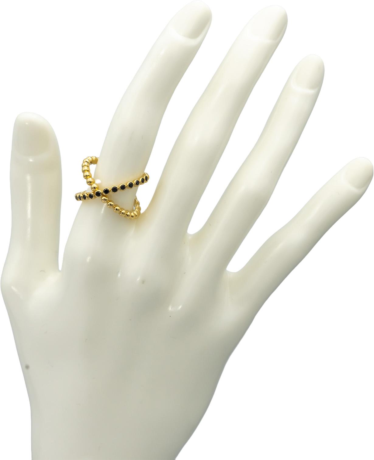 LAGOS 18k Yellow Gold Round Black Diamond Caviar Gold X Ring 0.30CT Size 6