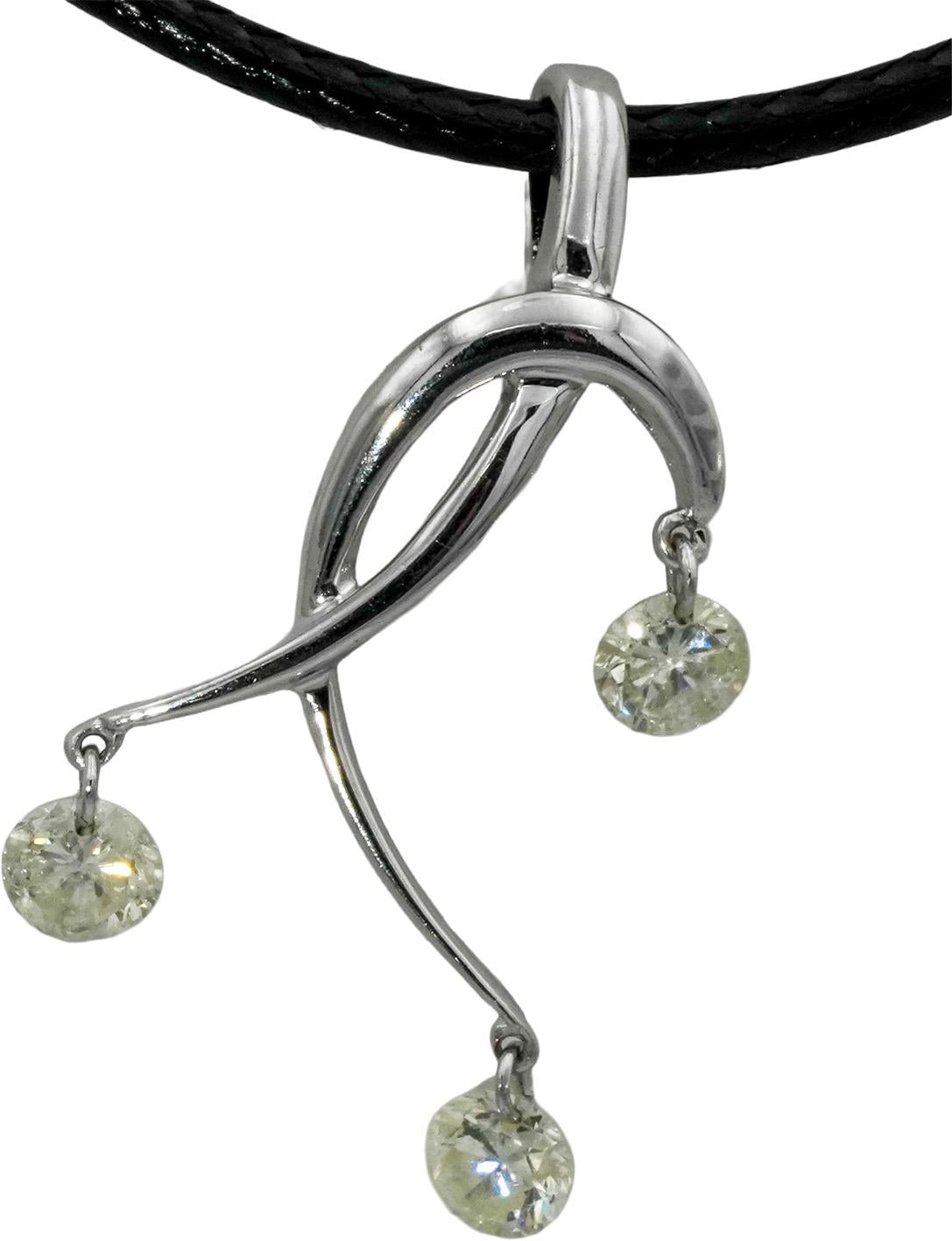 14k White Gold Round Diamond Dangle Pendant Necklace 0.65CT