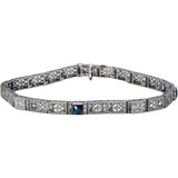 Vintage Antique 14k White Gold Diamond & Synthetic Gemstone Bracelet 0.15CT