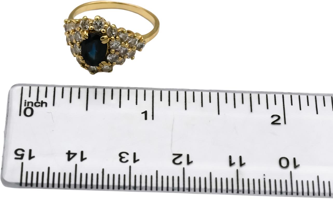 14k Yellow Gold Oval Blue Sapphire Round Diamond Cocktail Ring 1.75CT Size 6