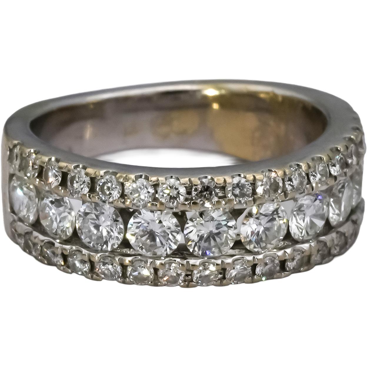 14k White Gold VS Round Diamond Three Row Band Ring Size 1.50CT Size 5.5
