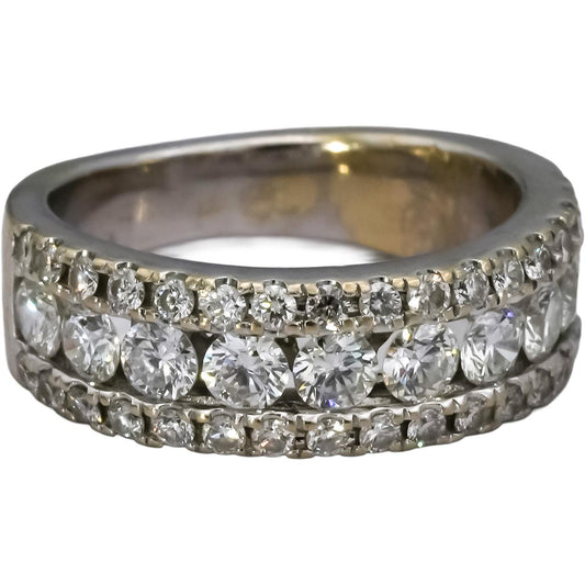 14k White Gold VS Round Diamond Three Row Band Ring Size 1.50CT Size 5.5