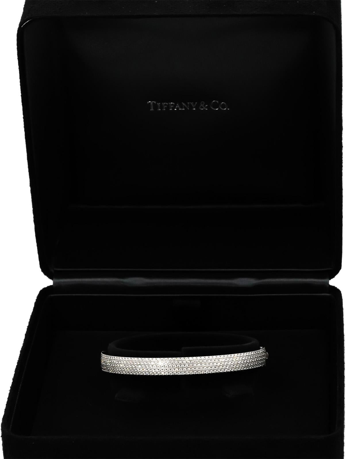 TIFFANY & CO. 18k White Gold VS Diamond Metro 5-Row Bangle Bracelet 3.0CT $37500