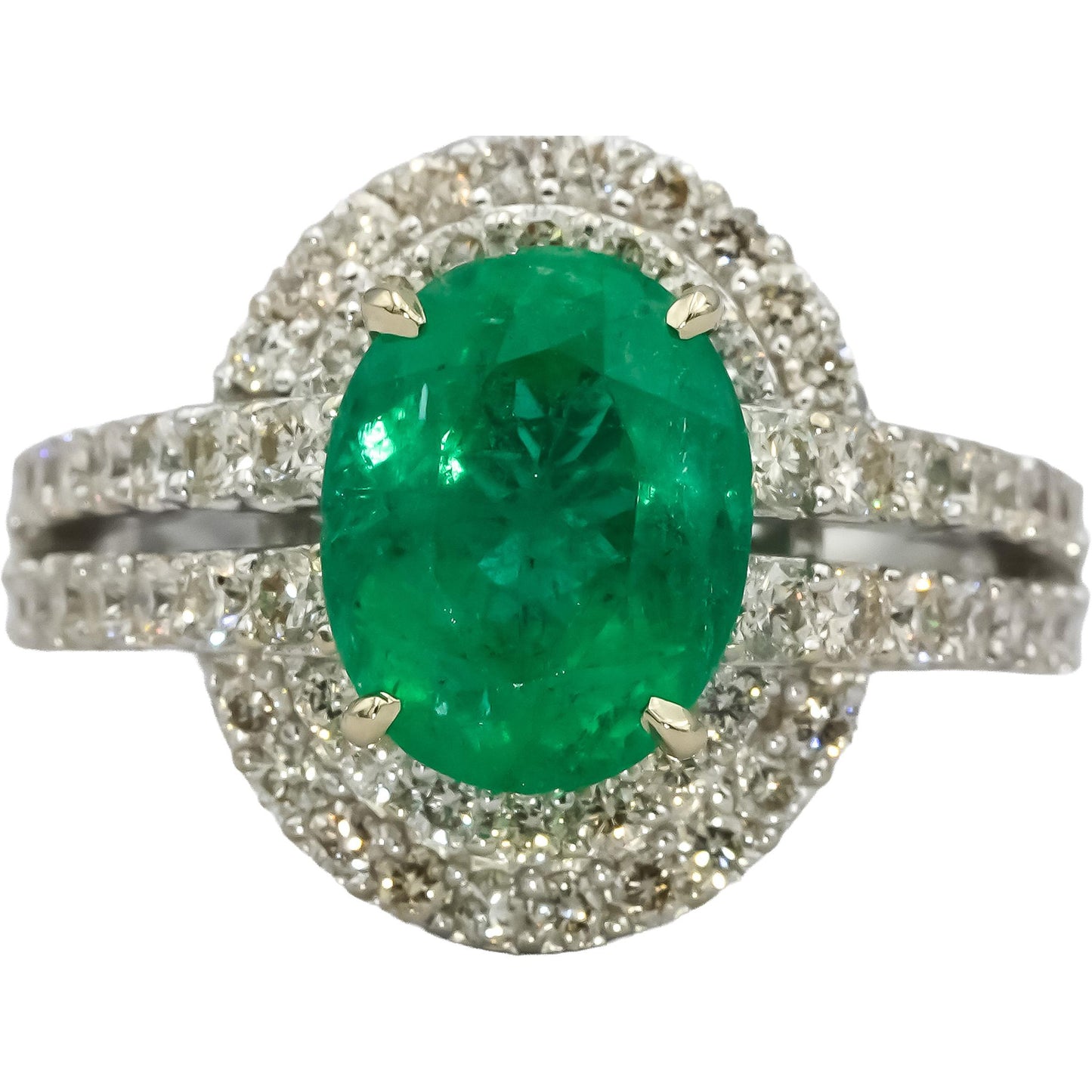 18k White Gold VS Diamond and Emerald Cluster Cocktail Ring 5.59CT Size 6.75