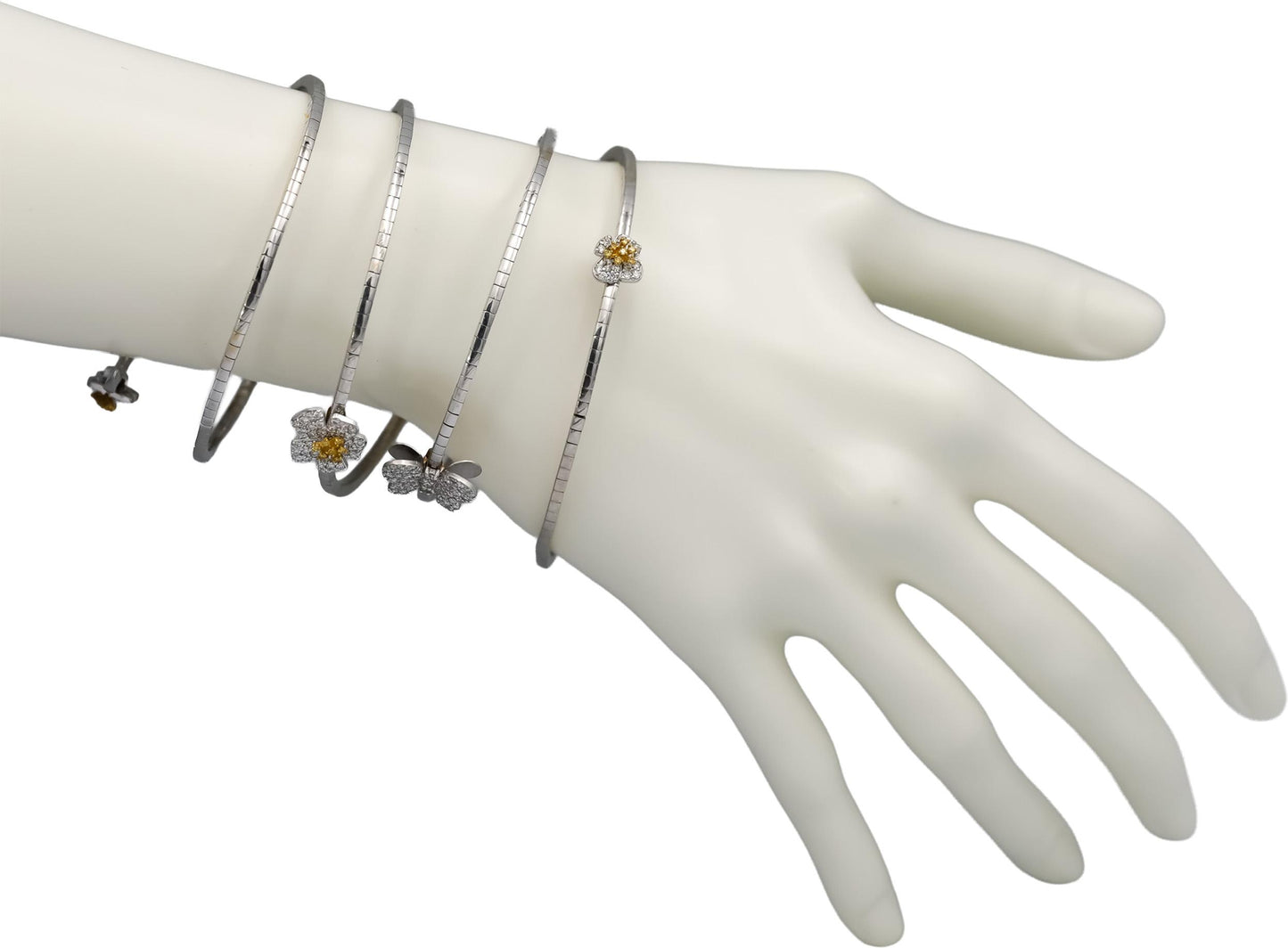 STAMBOLIAN 18k White Yellow Gold VS Diamond Flex Bangle Bracelet 1.25CT