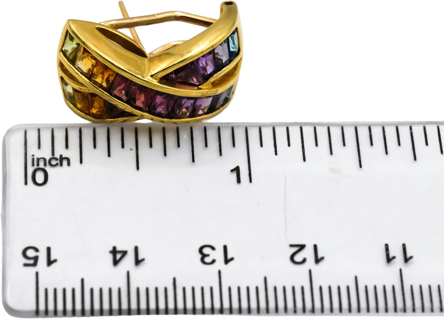 18k Yellow Gold Rainbow Gemstone Crossover Earrings 3.50CTW