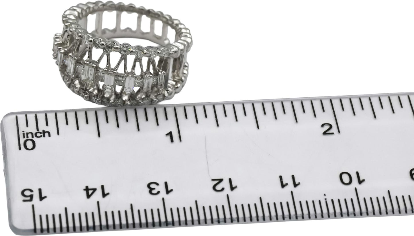 18k White Gold VS Princess Round Baguette Diamond Cocktail Ring 1.0CT Size 6.5