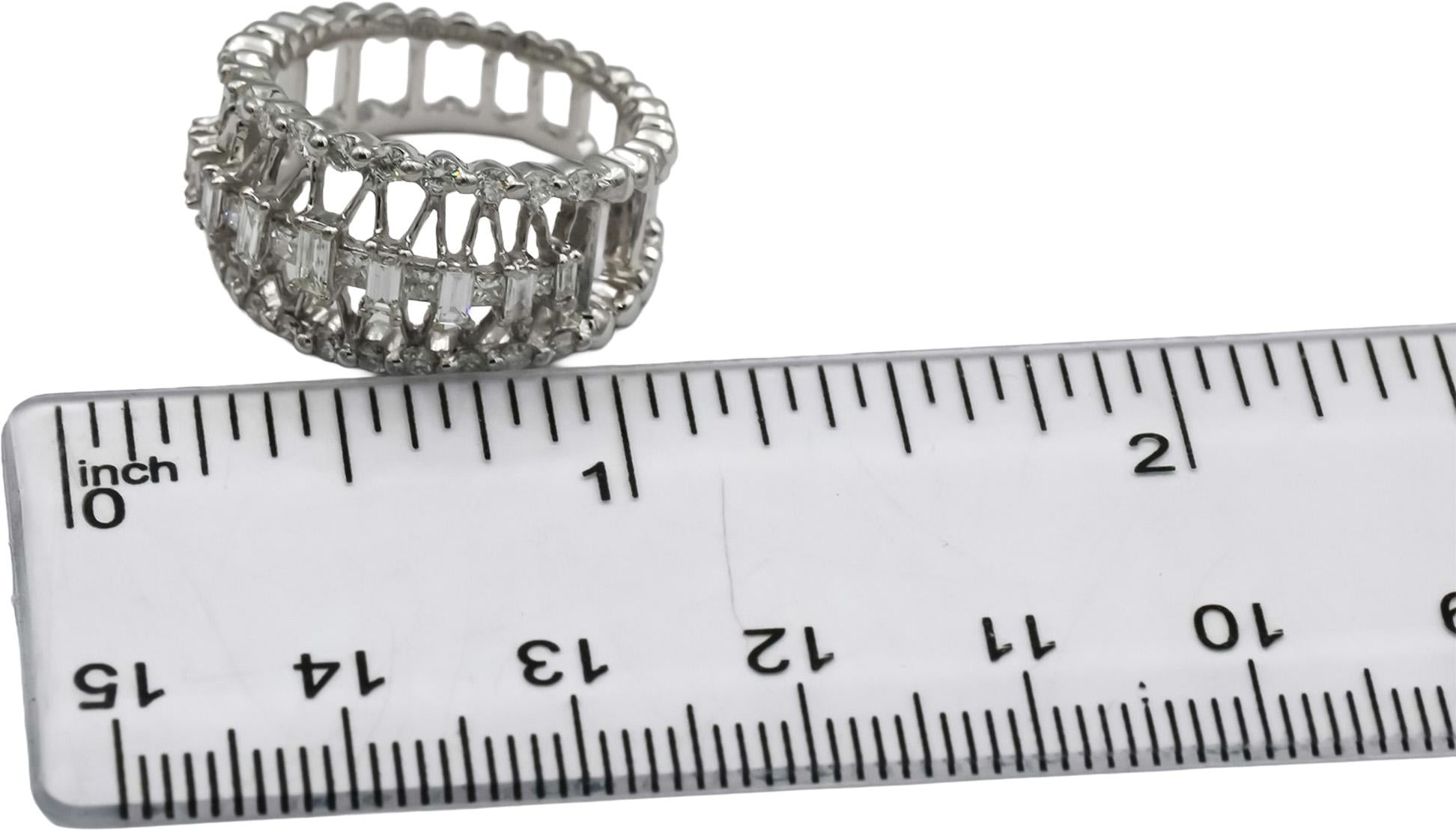 18k White Gold VS Princess Round Baguette Diamond Cocktail Ring 1.0CT Size 6.5