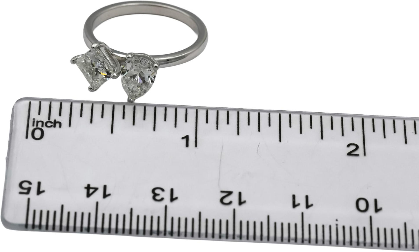14k White Gold Pear & Princess Cut Diamond Two Stone Ring 1.64CT Size 6.25