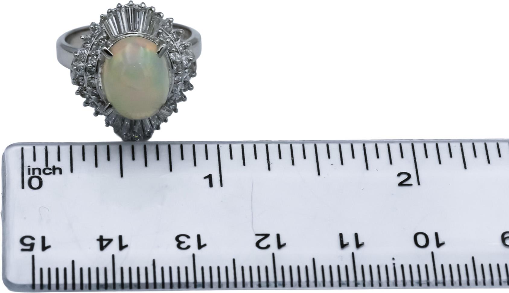 Platinum VS Diamond and Cabochon Opal Cocktail Ring 3.30CTW Size 6.25