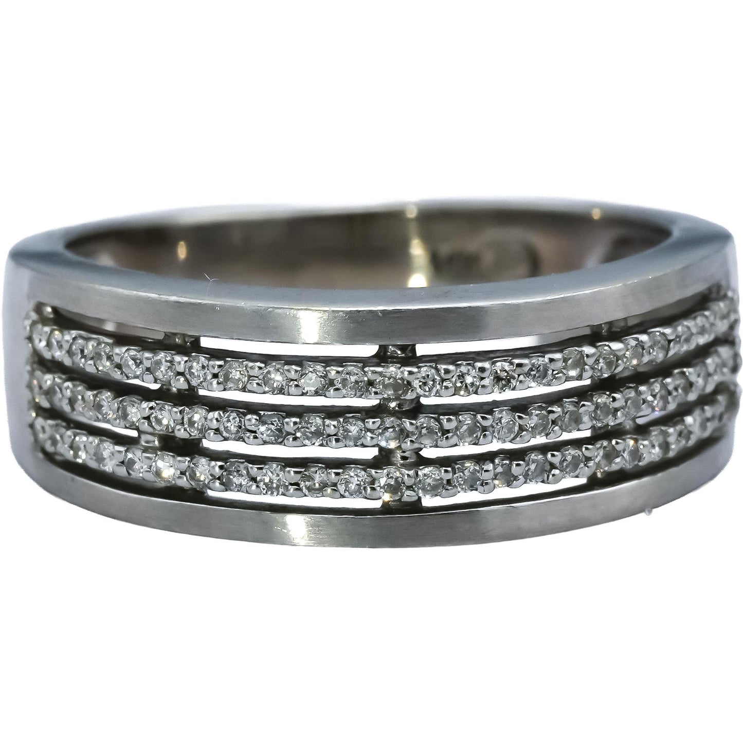 14k White Gold Round Diamond Three-Row Band Ring 0.40CT Size 6.75