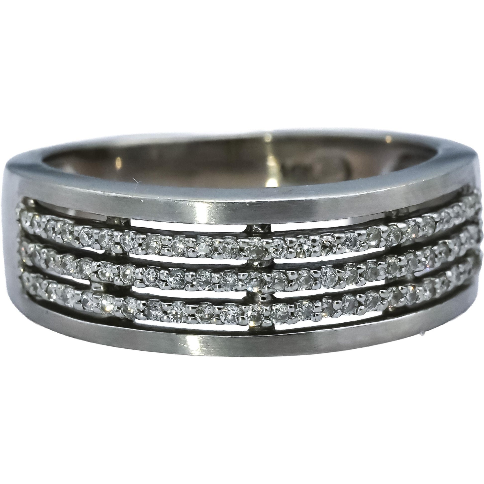 14k White Gold Round Diamond Three-Row Band Ring 0.40CT Size 6.75