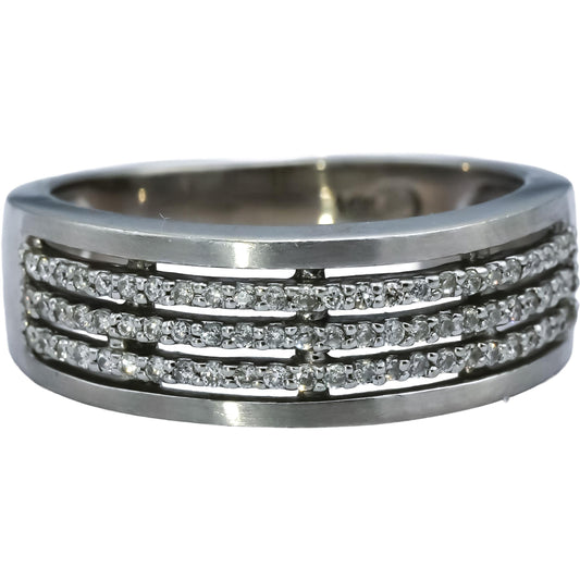 14k White Gold Round Diamond Three-Row Band Ring 0.40CT Size 6.75