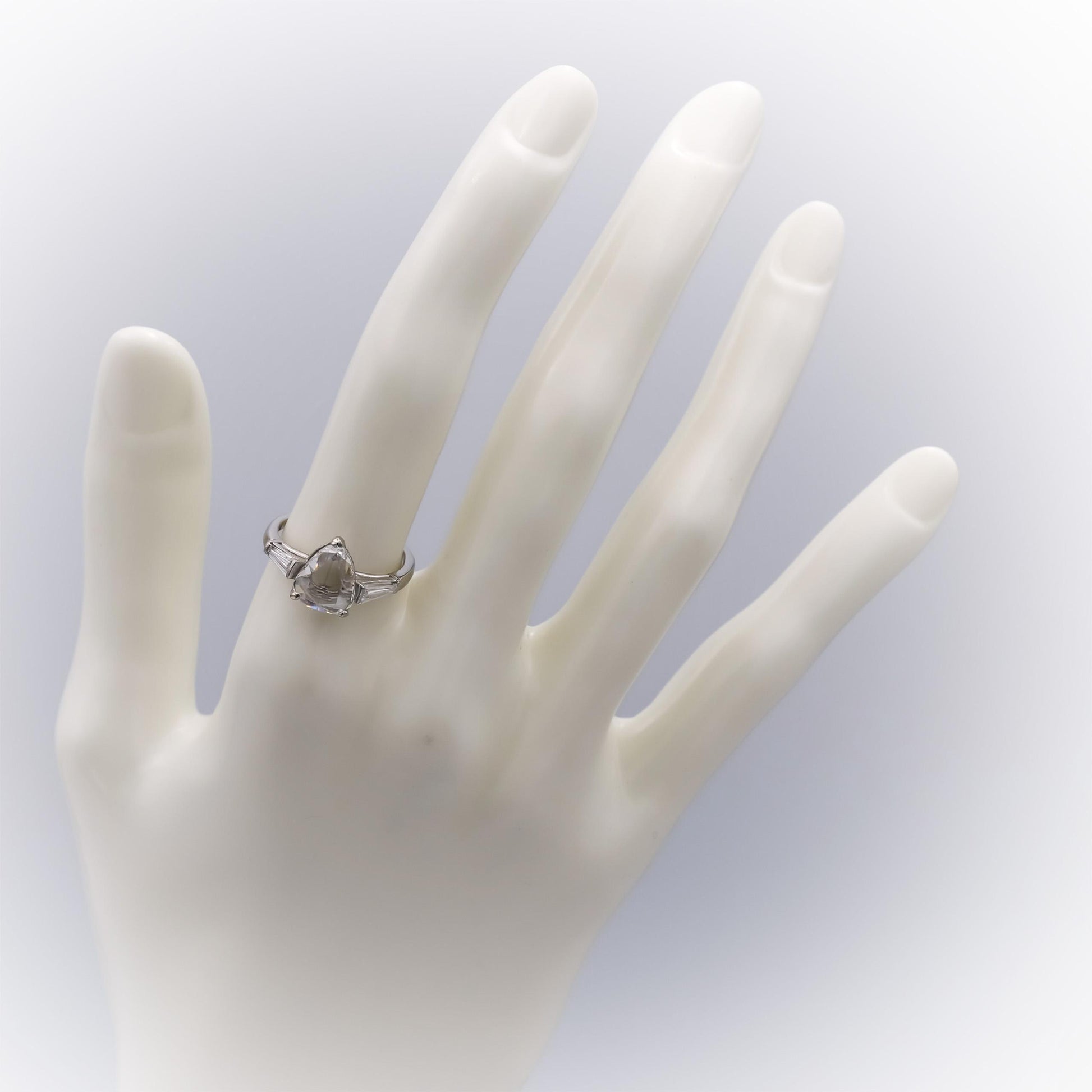 18k White Gold Pear Rose & Baguette Cut Diamond Engagement Ring 1.55CT Size 6
