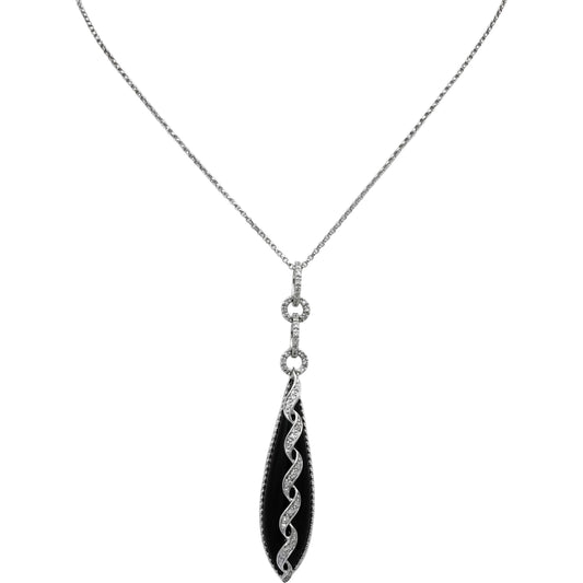14k White Gold Diamond and Black Onyx Pendant Necklace 0.13CT