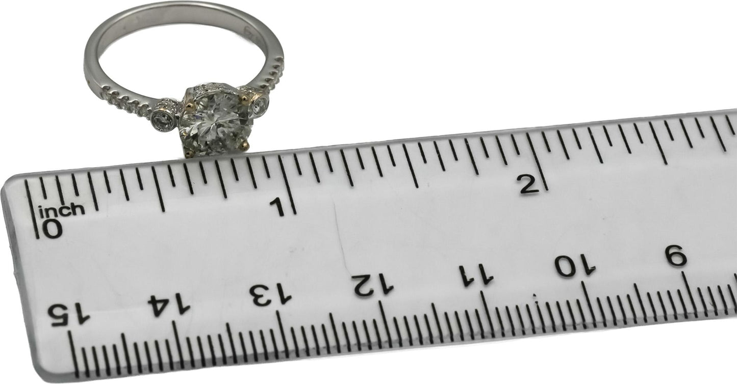 18k White Gold Round Diamond Engagement Ring 1.82CT w/ 1.60CT Center Size 6.75