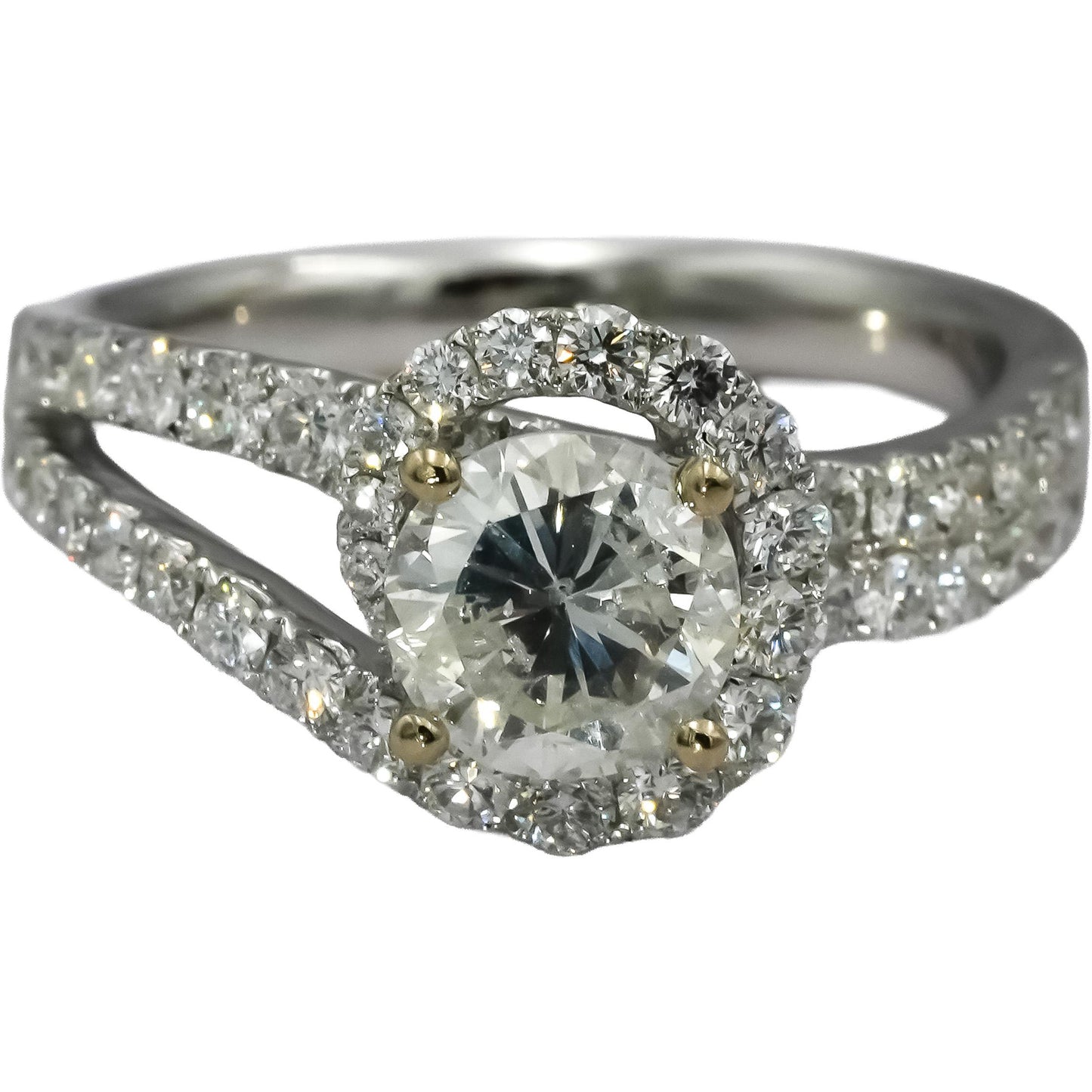 18k White Gold Round Diamond Engagement Ring 1.80CT w/ 1.05CT Center Size 6.75