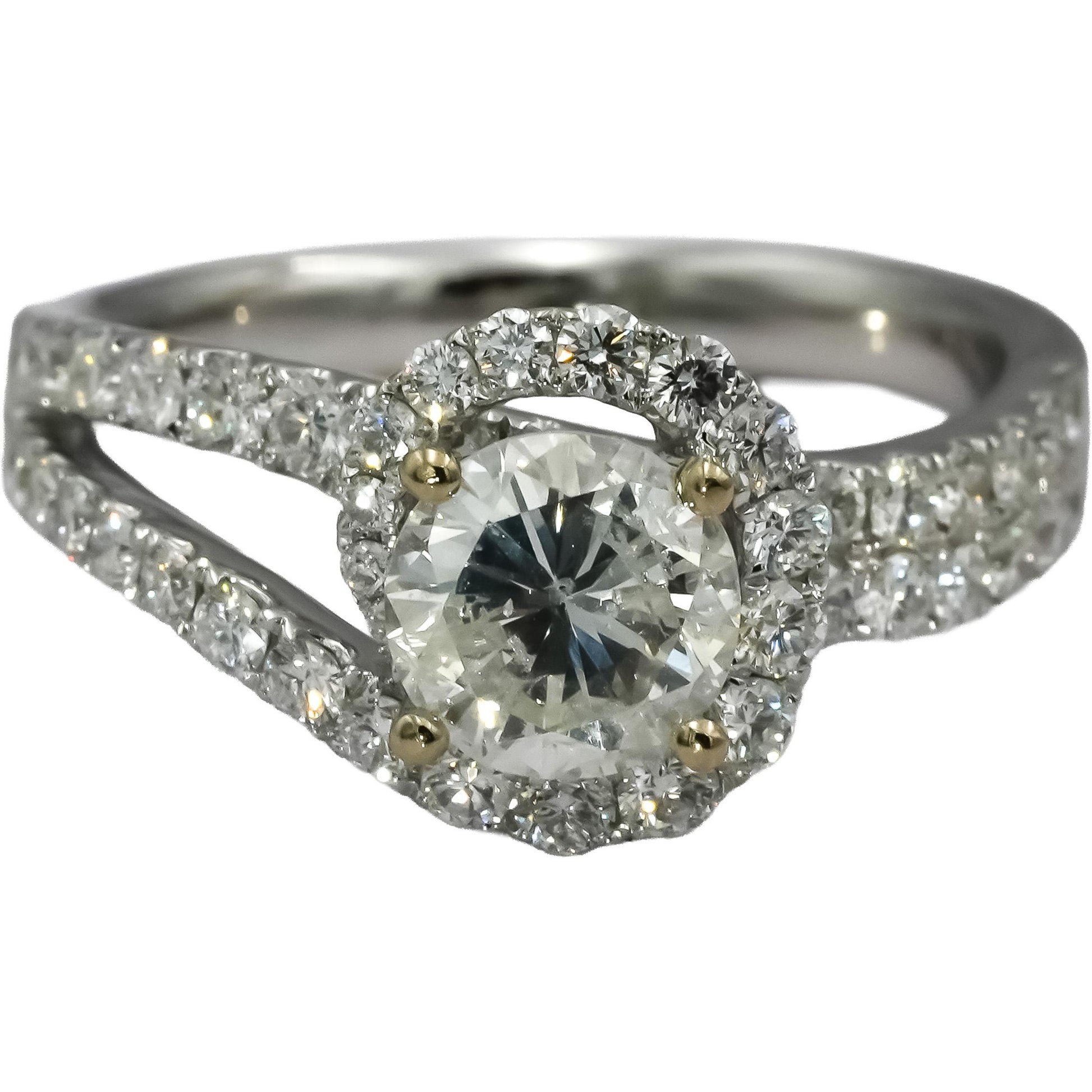 18k White Gold Round Diamond Engagement Ring 1.80CT w/ 1.05CT Center Size 6.75