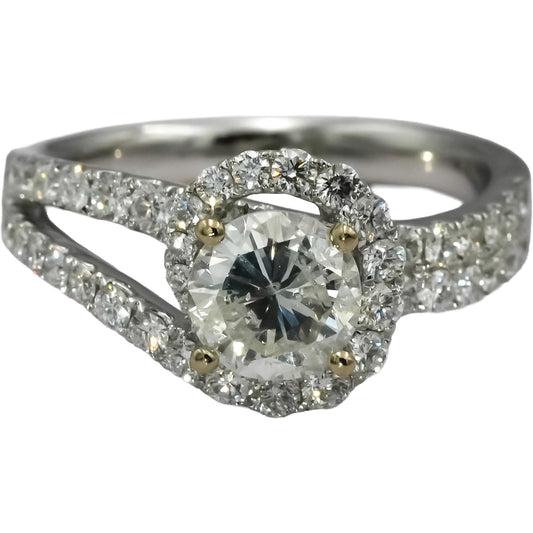 18k White Gold Round Diamond Engagement Ring 1.80CT w/ 1.05CT Center Size 6.75