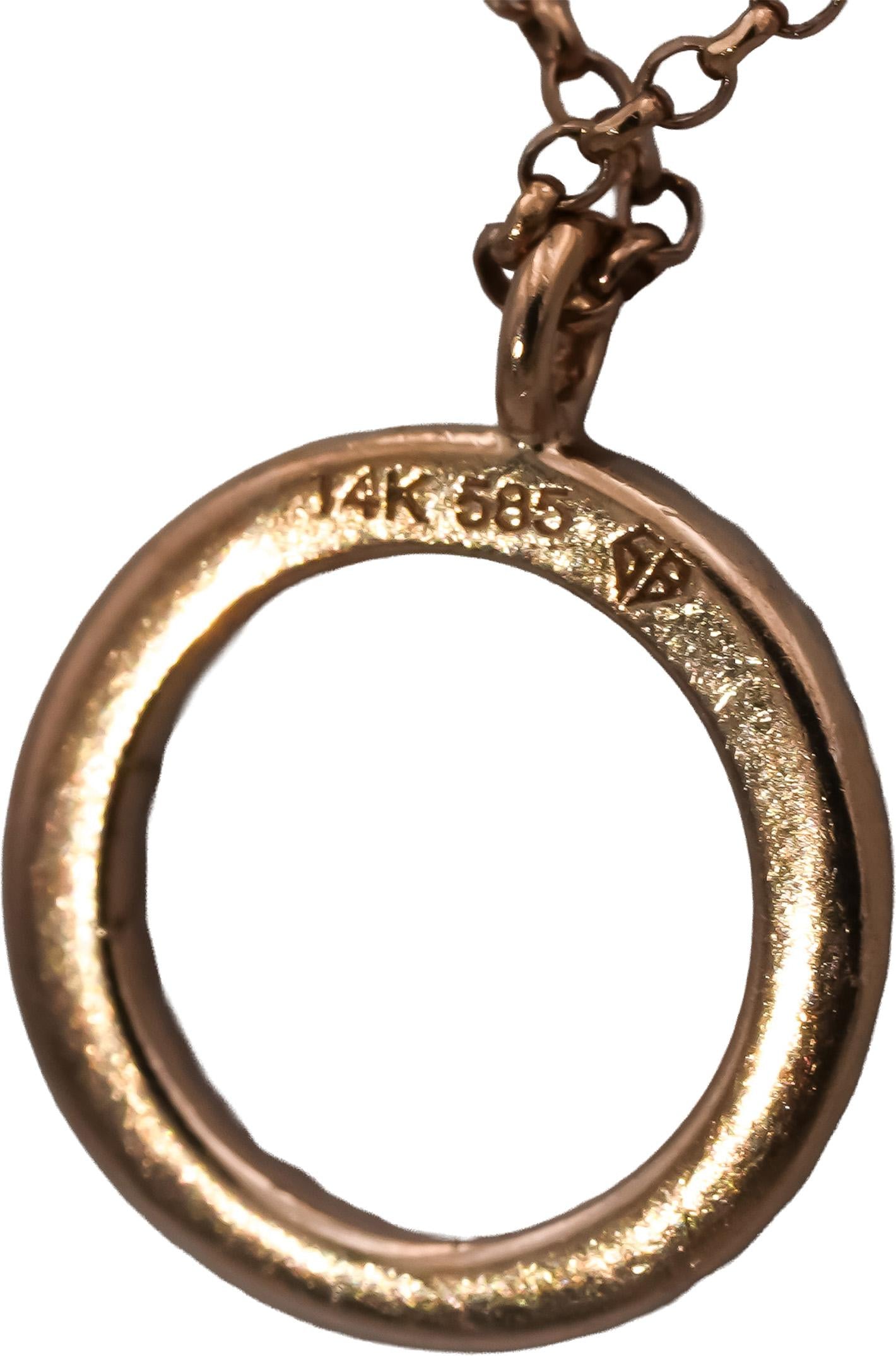 14k Rose Gold VS Round Diamond Circle Pendant Necklace 0.07CT