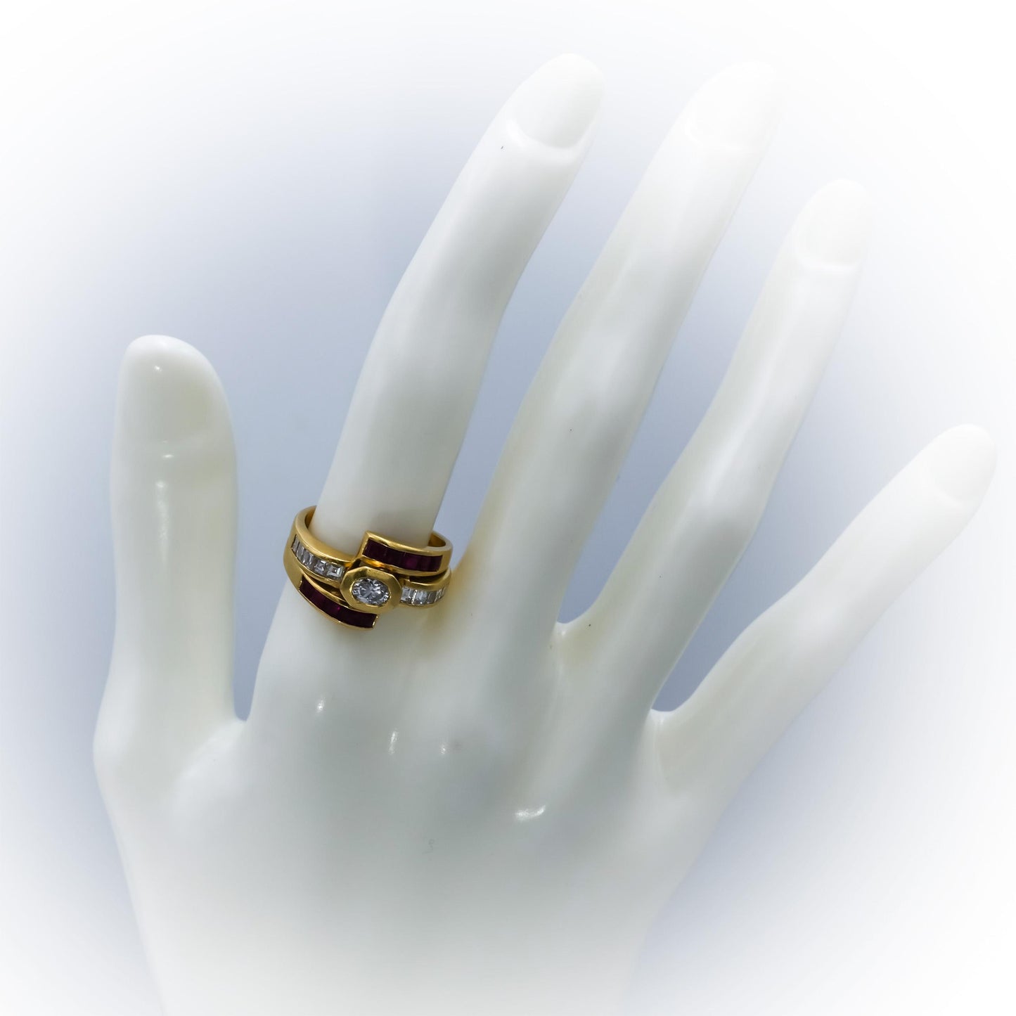 18k Yellow Gold Diamond and Ruby Cocktail Ring 1.60CT Size 7.5