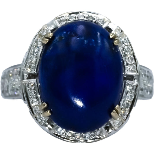 18k White Gold VS Diamond and Lapis Lazuli Cocktail Ring 8.55CT Size 6.75