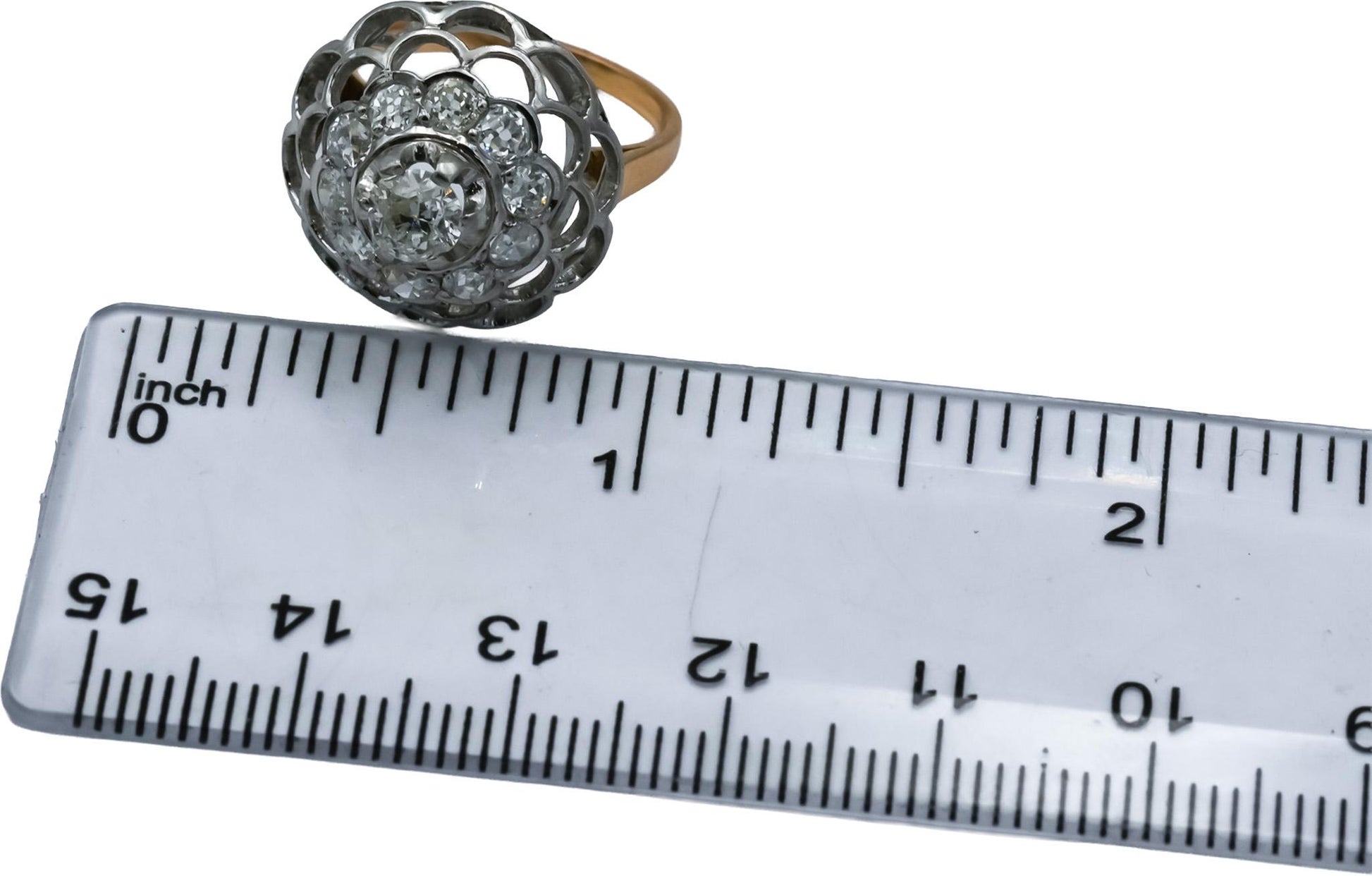 Vintage Antique 14k White & Yellow Gold Old Euro Cut Diamond Filigree Ring 1.0CT