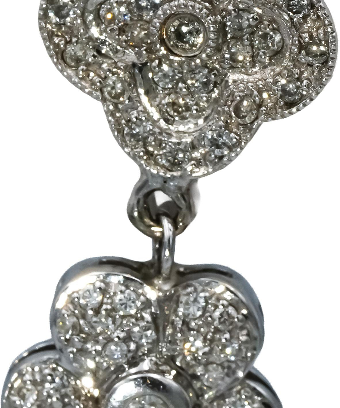14k White Gold Round Diamond Drop Dangle Flower Earrings 0.55CT