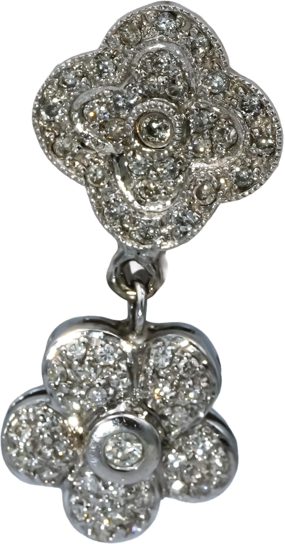14k White Gold Round Diamond Drop Dangle Flower Earrings 0.55CT