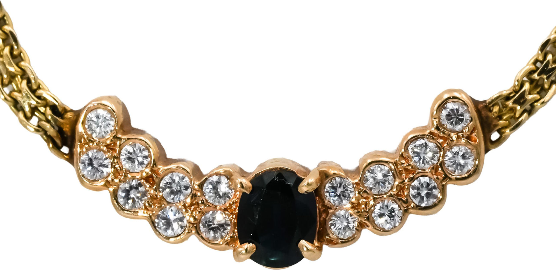 14k Yellow Gold Diamond and Sapphire Curved Centerpiece Necklace 1.25CT