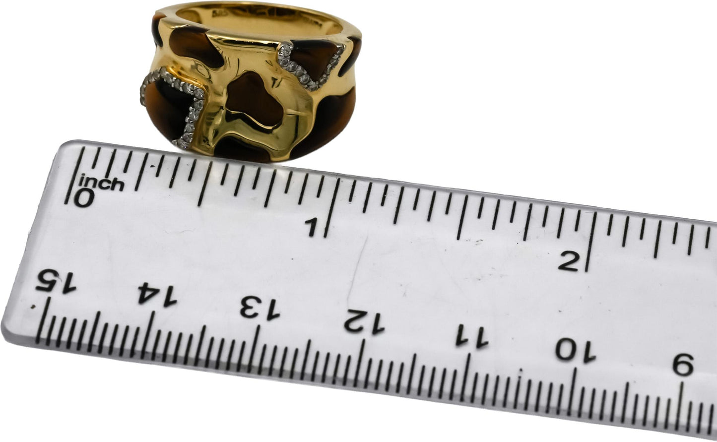 14k Yellow Gold Diamond and Tiger's Eye Band Ring 0.15CT Size 6