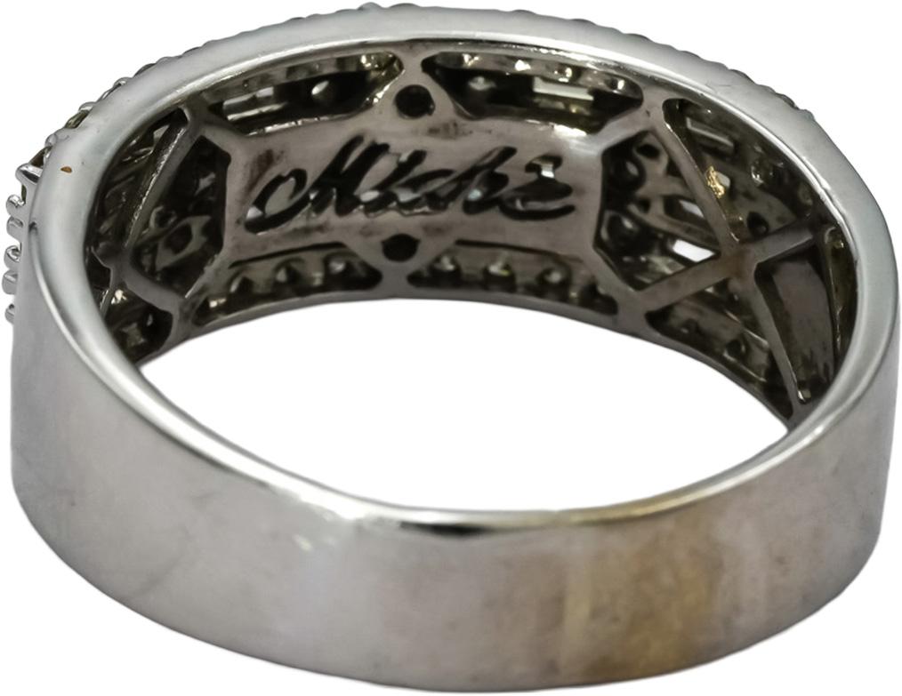 10k White Gold Round and Baguette Diamond Cluster Band Ring 1.64CT Size 11.75