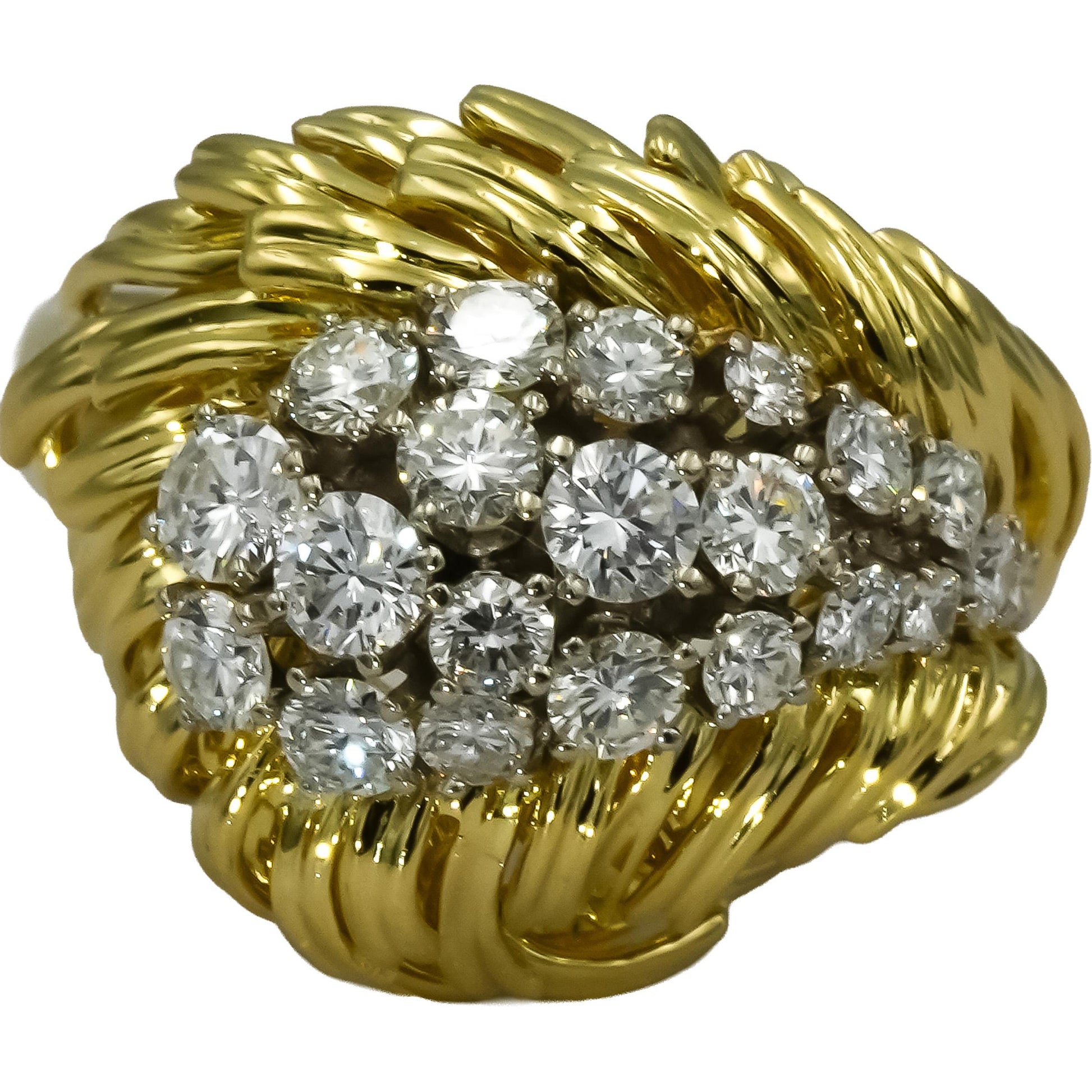 18k Yellow Gold Retro VS Round Diamond Cluster Cocktail Ring 0.75CT Size 5