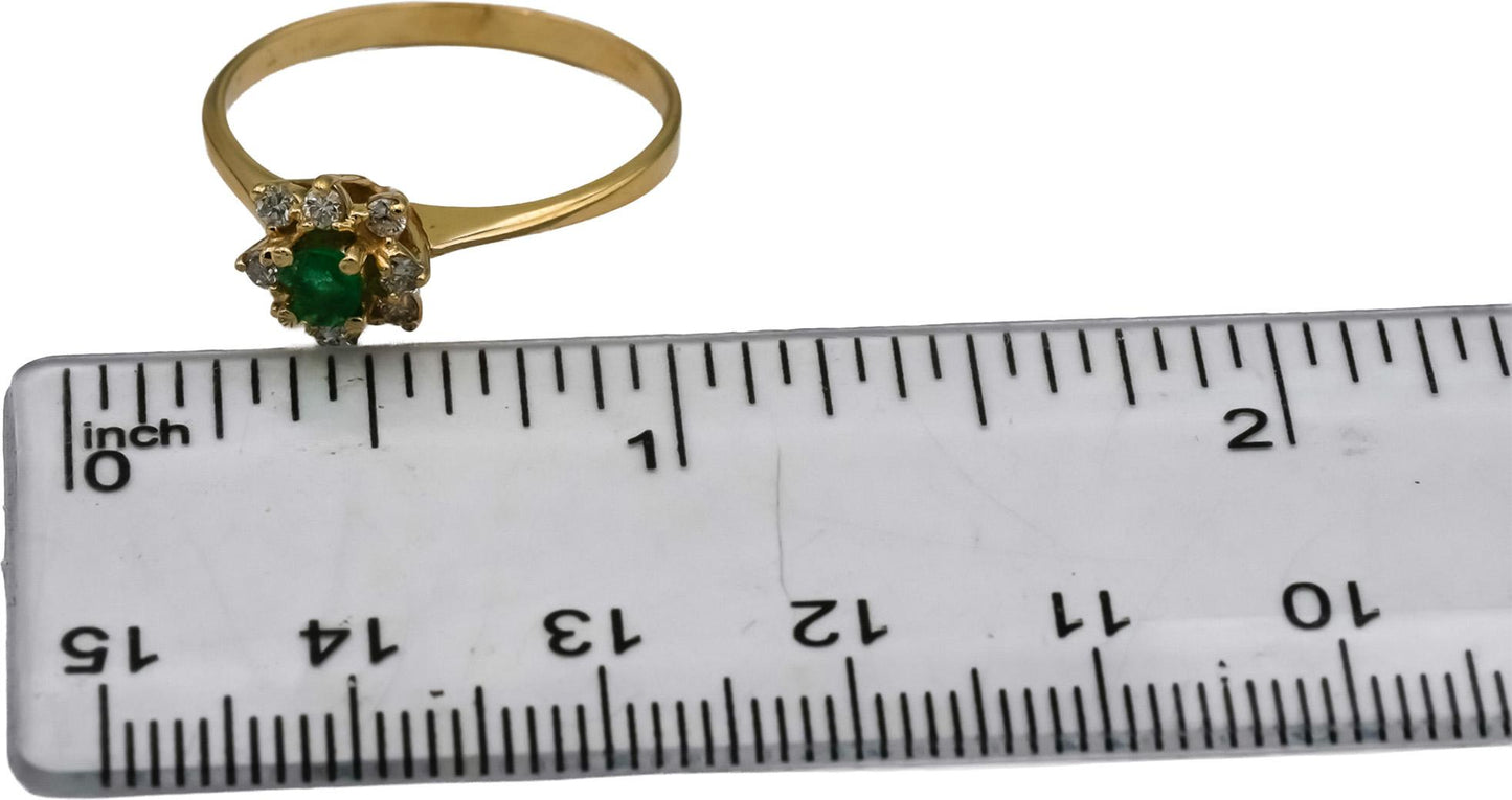 14k Yellow Gold Round Diamond and Emerald Halo Ring 0.41CT Size 9.25