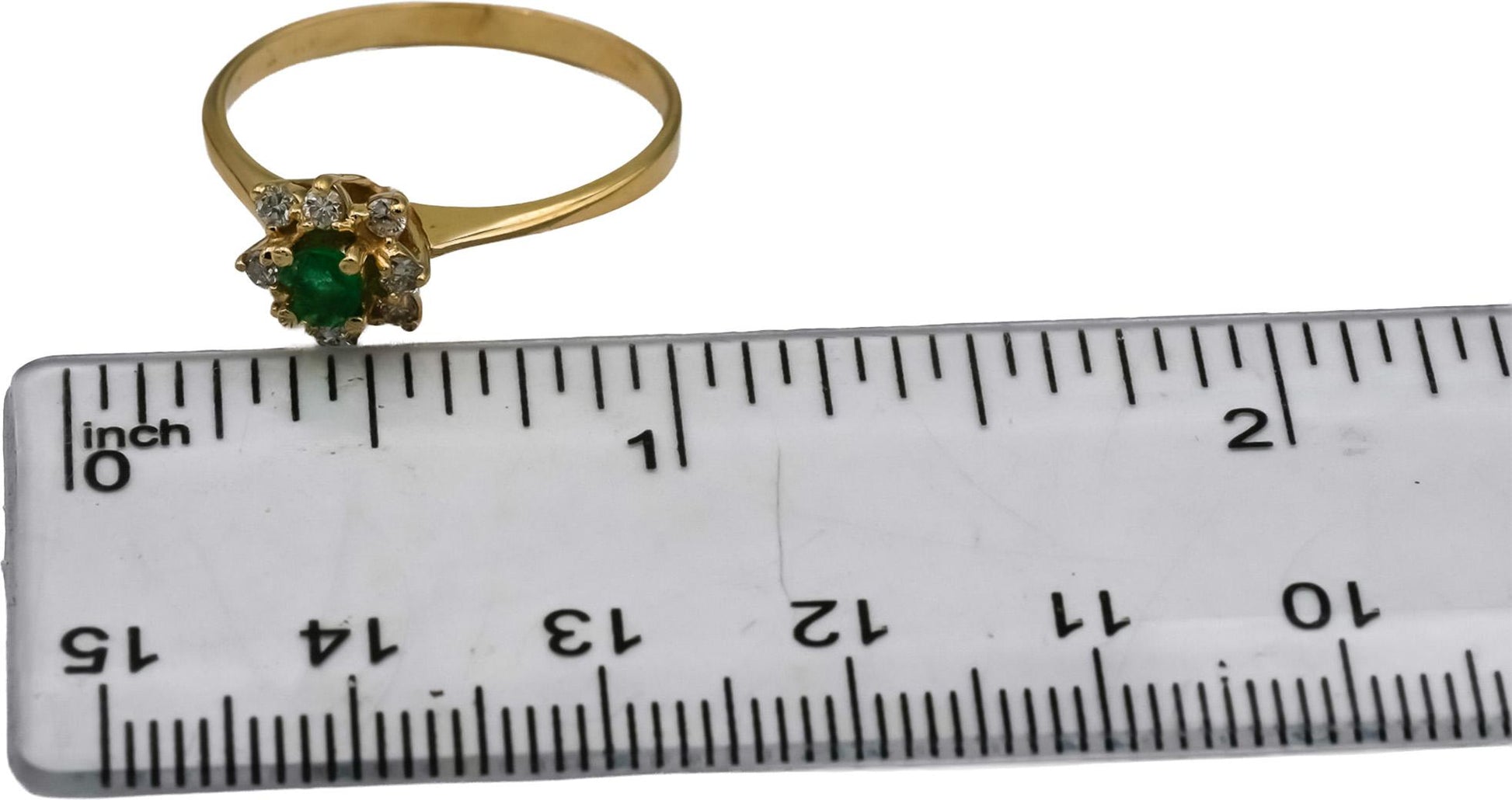14k Yellow Gold Round Diamond and Emerald Halo Ring 0.41CT Size 9.25