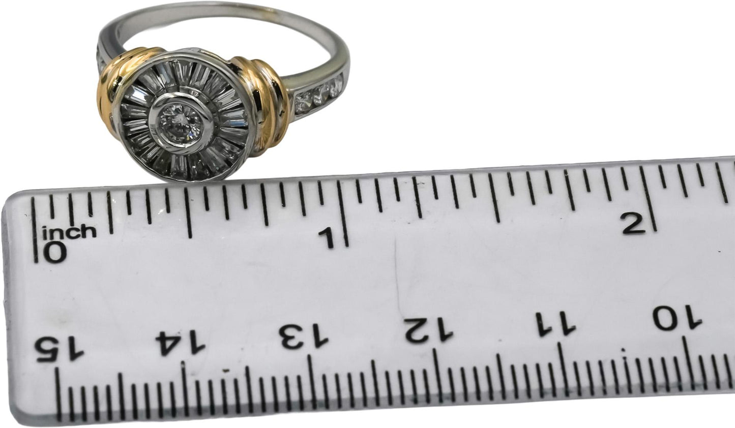 14k Yellow & White Gold Round and Baguette Diamond Cocktail Ring 1.0CT Size 8.5